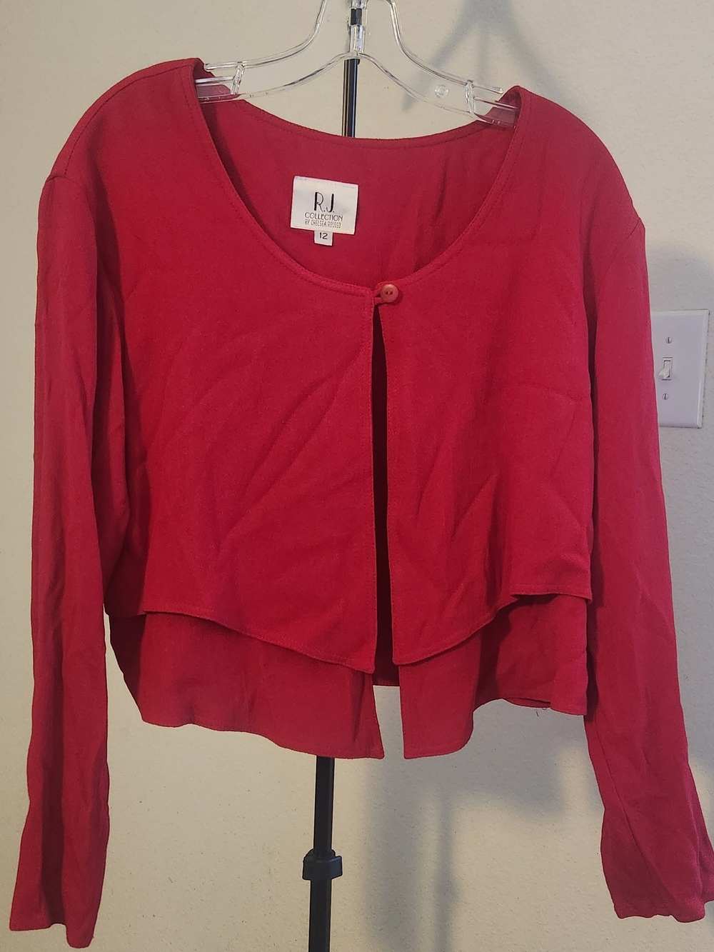 R.J Collection Red Cropped Layered Cardigan With Single Button